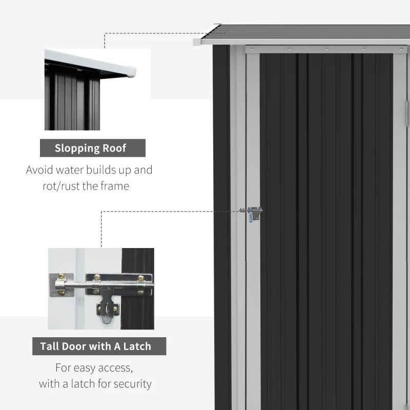 5ft x 3ft Garden Metal Storage Shed, Outdoor Tool Shed with Sloped Roof, Lockable Door for Tools, Equipment, Grey