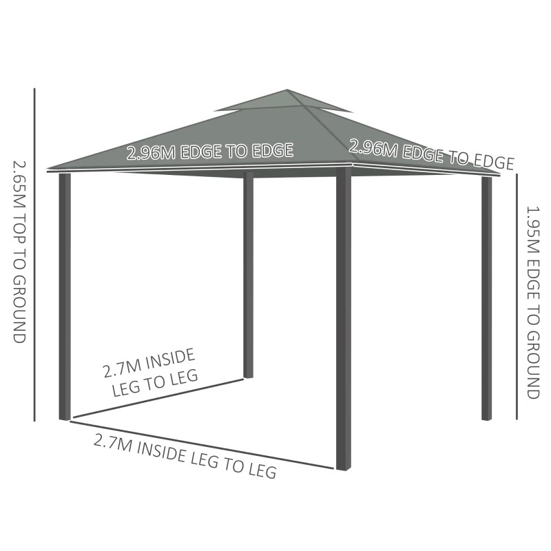 3 x 3(m) Patio Gazebo Canopy Garden Pavilion Tent Shelter Marquee with 2 Tier Water Repellent Roof, Mosquito Netting and Curtains, Aluminium Frame, Dark Grey