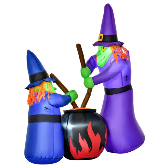 1.8m Inflatable Halloween Lawn Decoration with LED Witches Around A Black Cauldron Outdoor Air Blown Holiday Décor