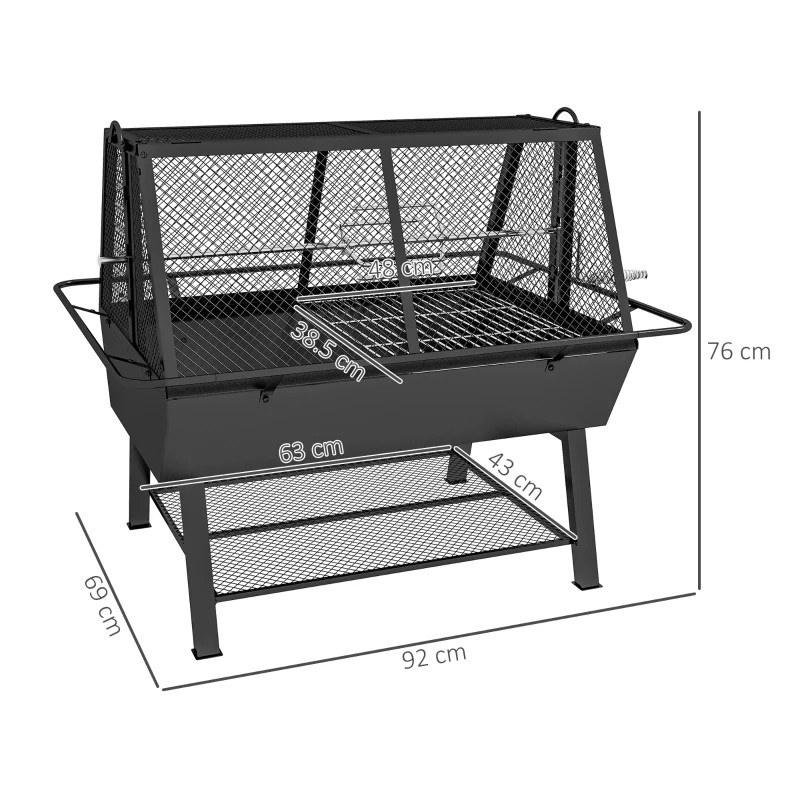 3-in-1 Barbecue Grill, Rotisserie Roaster and Fire Pit, with Cover