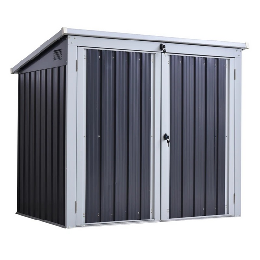 3.2 x 5.1ft Corrugated Steel Two-Bin Storage Shelter - Black