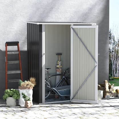 5ft x 3ft Garden Metal Storage Shed, Outdoor Tool Shed with Sloped Roof, Lockable Door for Tools, Equipment, Grey