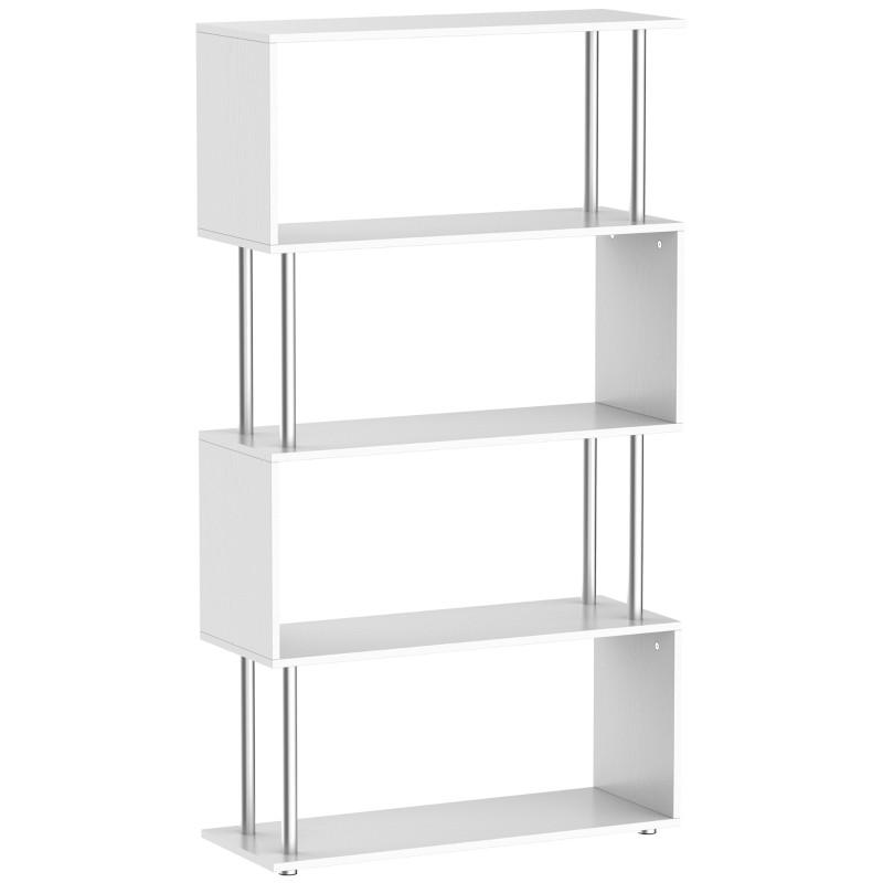 S Shape Bookcase, 5 Tiers Bookshelf, Modern Freestanding Storage Shelf for Home Office, Study, Living Room, 80 x 30 x 145cm, White